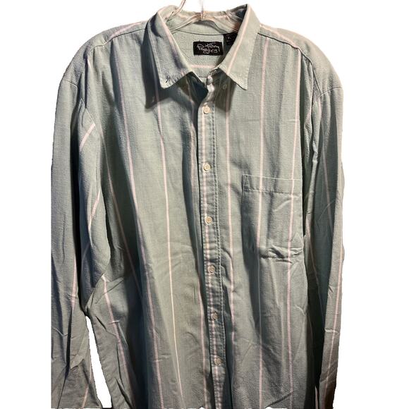 Kenny Rogers Vintage Mens XLT Green Striped Long Sleeve Button Down Cotton Shirt - Picture 1 of 11